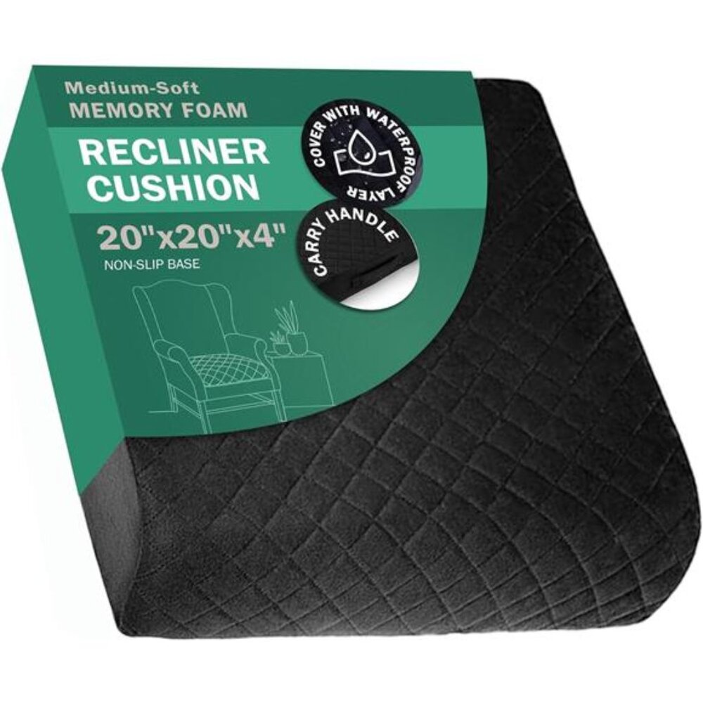 Memory Foam Chair Cushion Recliner Seat Pad Armchair Non Slip Waterproof Black
